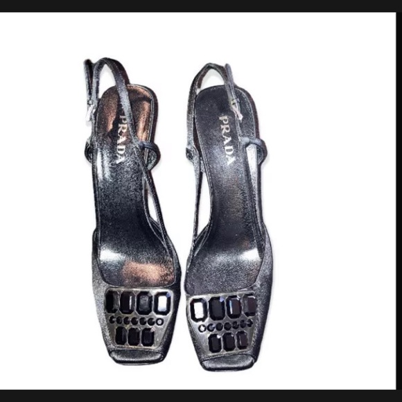 Chunky Prada Slinbacks Large Stone Embellishment black Lucite Ombré Heel - Picture 4 of 9